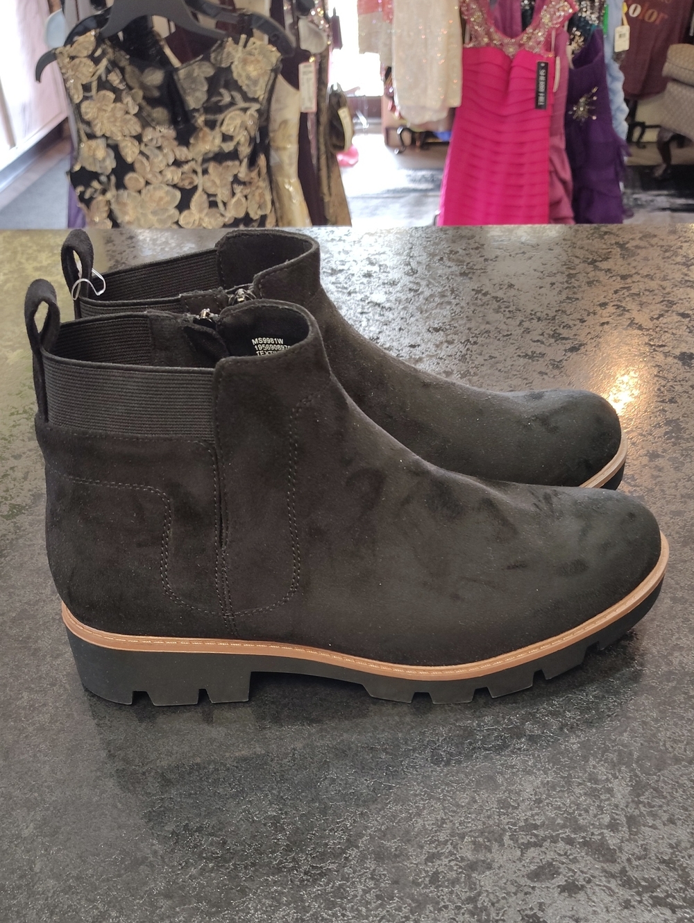 White Mountain Black Suede Chelsea Lug Boots